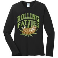 Vintage Rolling Fatties Cat Retro Kitty Kitten Meow Ladies Long Sleeve Shirt