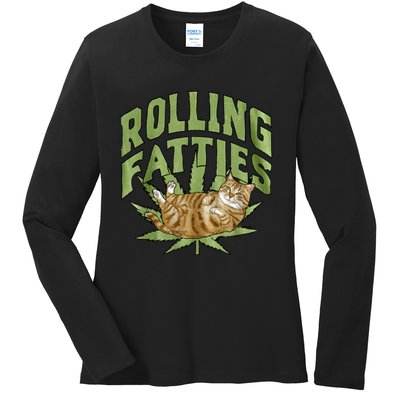 Vintage Rolling Fatties Cat Retro Kitty Kitten Meow Ladies Long Sleeve Shirt