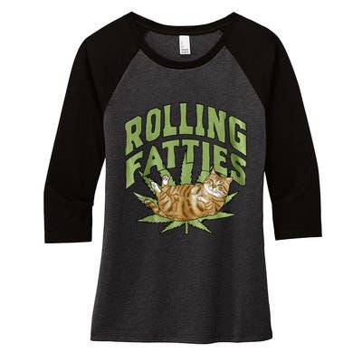 Vintage Rolling Fatties Cat Retro Kitty Kitten Meow Women's Tri-Blend 3/4-Sleeve Raglan Shirt