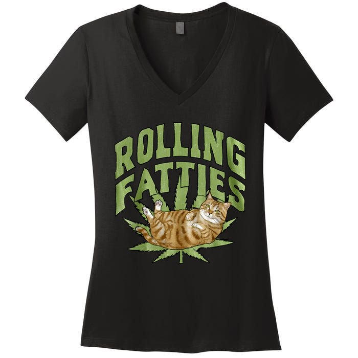 Vintage Rolling Fatties Cat Retro Kitty Kitten Meow Women's V-Neck T-Shirt