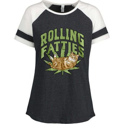 Vintage Rolling Fatties Cat Retro Kitty Kitten Meow Enza Ladies Jersey Colorblock Tee