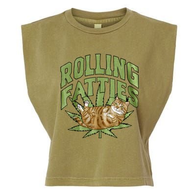 Vintage Rolling Fatties Cat Retro Kitty Kitten Meow Garment-Dyed Women's Muscle Tee