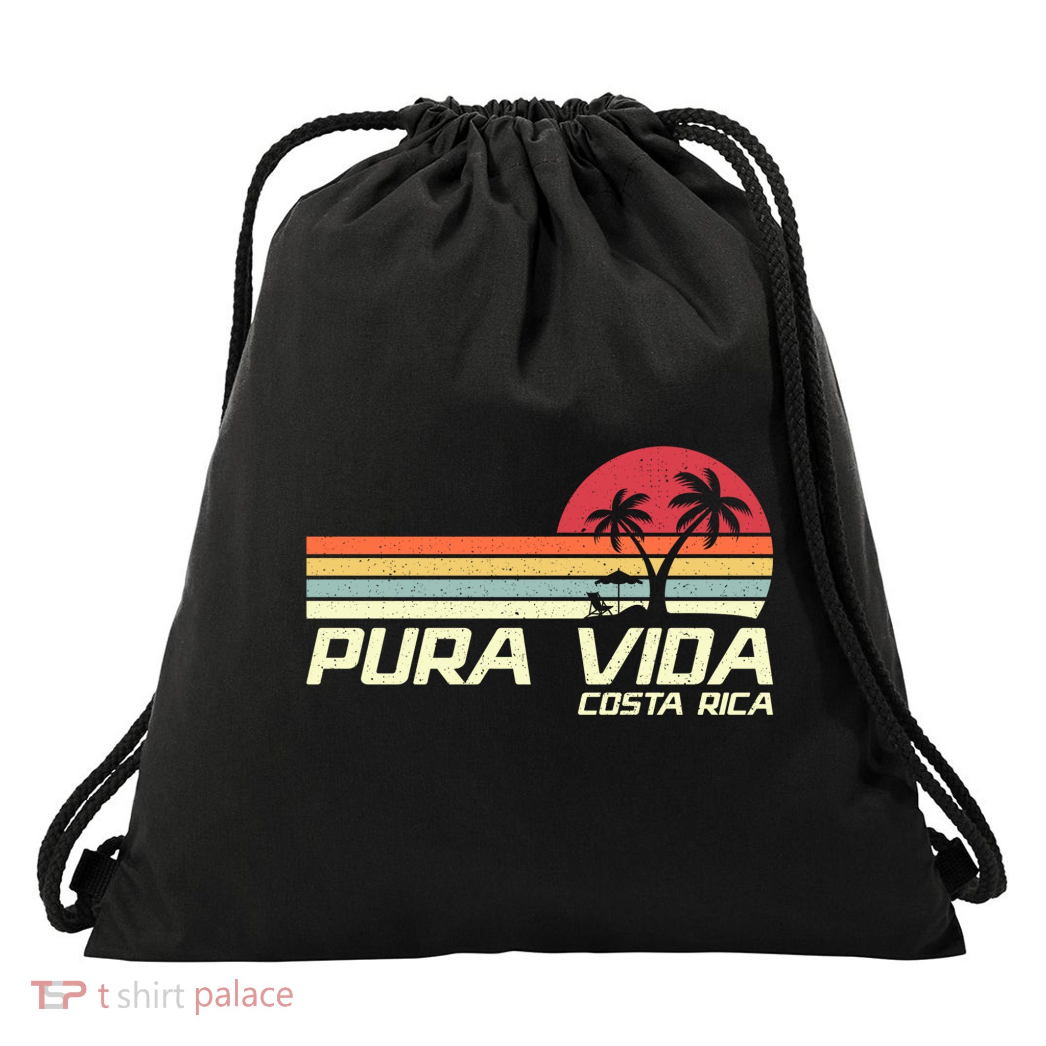 Vintage Retro Family Vacation Costa Rica Pura Vida Beach Gift Drawstring Bag