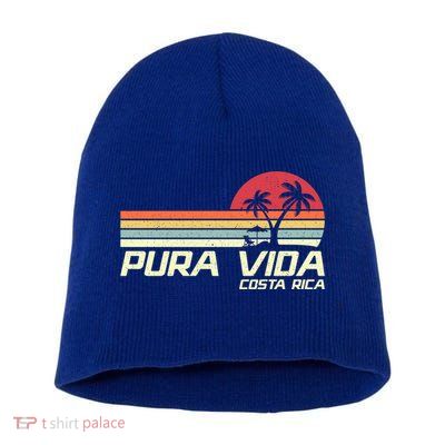 Vintage Retro Family Vacation Costa Rica Pura Vida Beach Gift Short Acrylic Beanie
