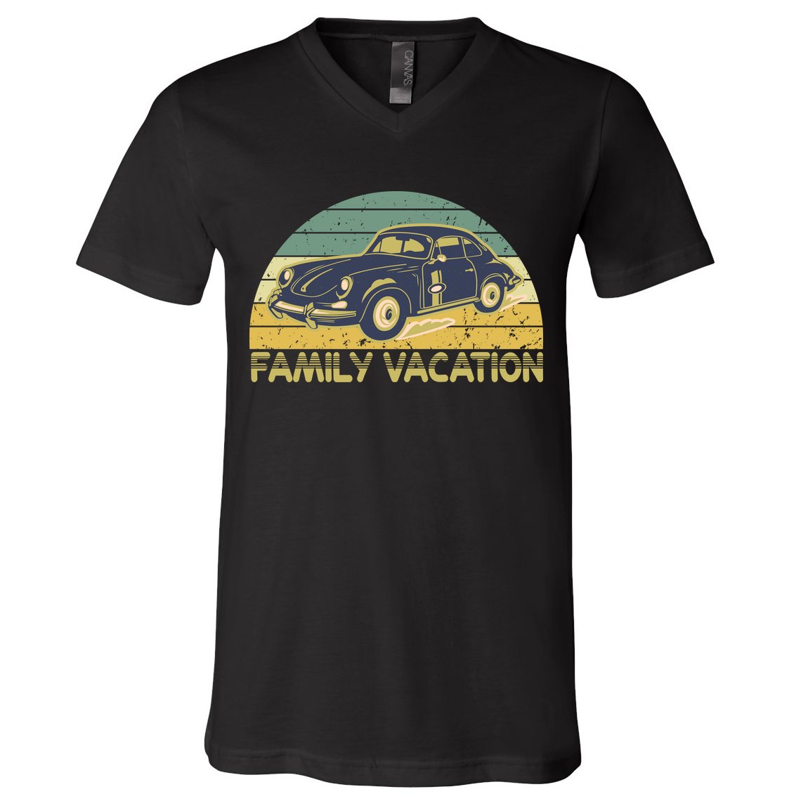 Vintage Retro Family Vacation Old Classic Car V-Neck T-Shirt
