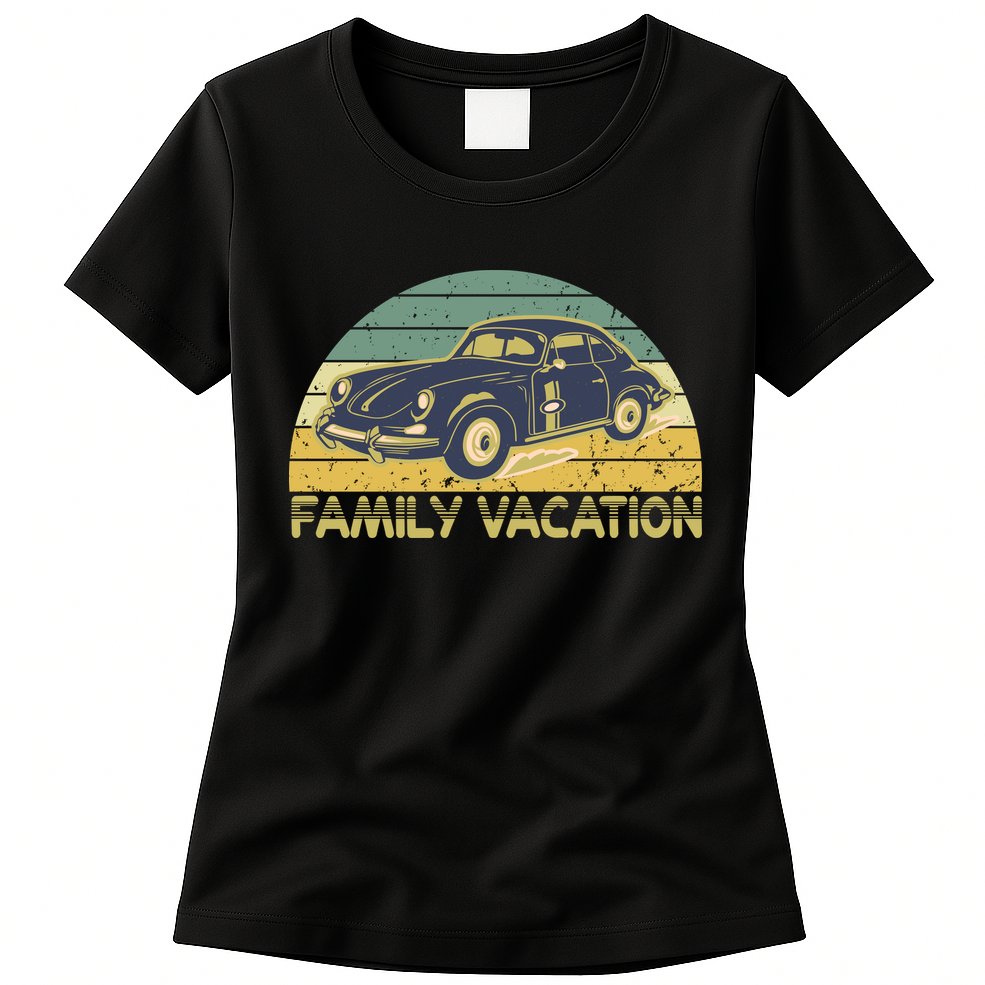 Vintage Retro Family Vacation Old Classic Car Womens T-Shirt