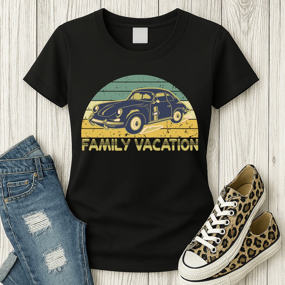 Vintage Retro Family Vacation Old Classic Car Womens T-Shirt