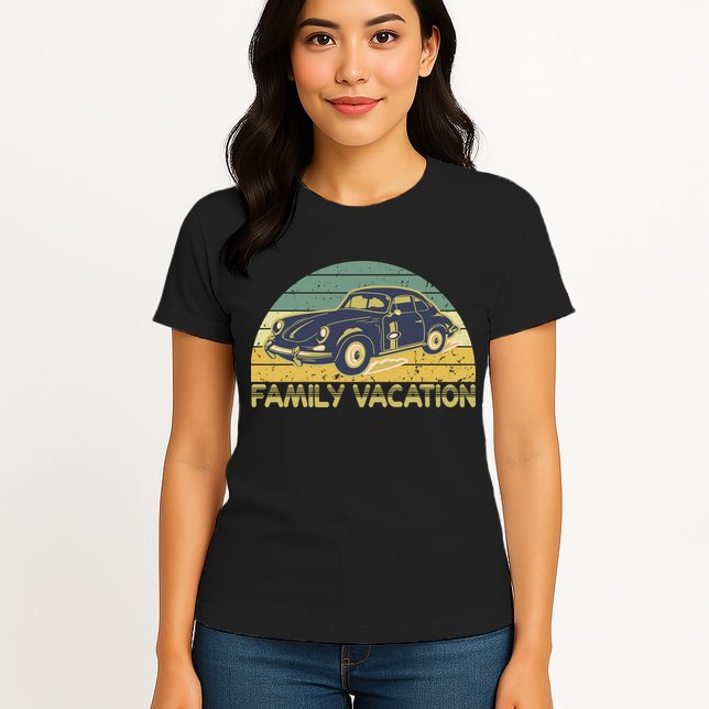 Vintage Retro Family Vacation Old Classic Car Womens T-Shirt