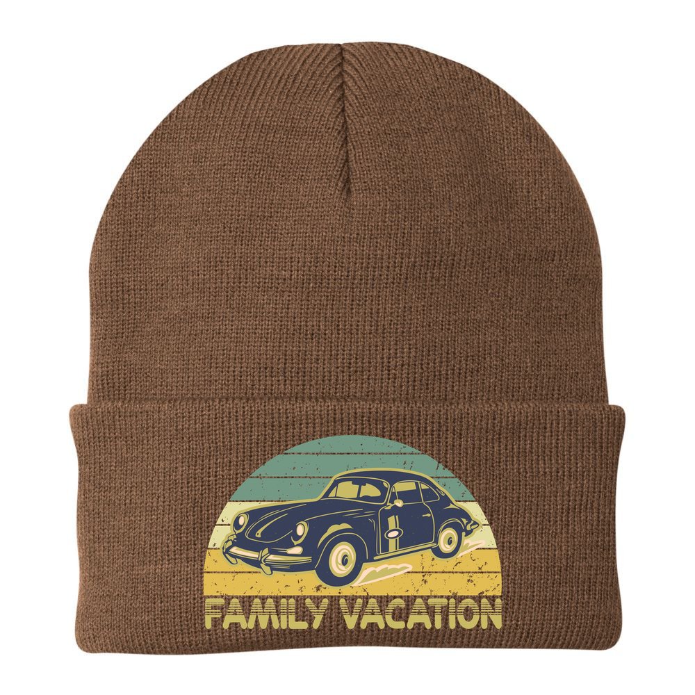 Vintage Retro Family Vacation Old Classic Car Beanie