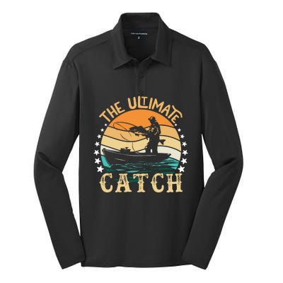 Vintage Retro Fishing Graphic Silk Touch Performance Long Sleeve Polo