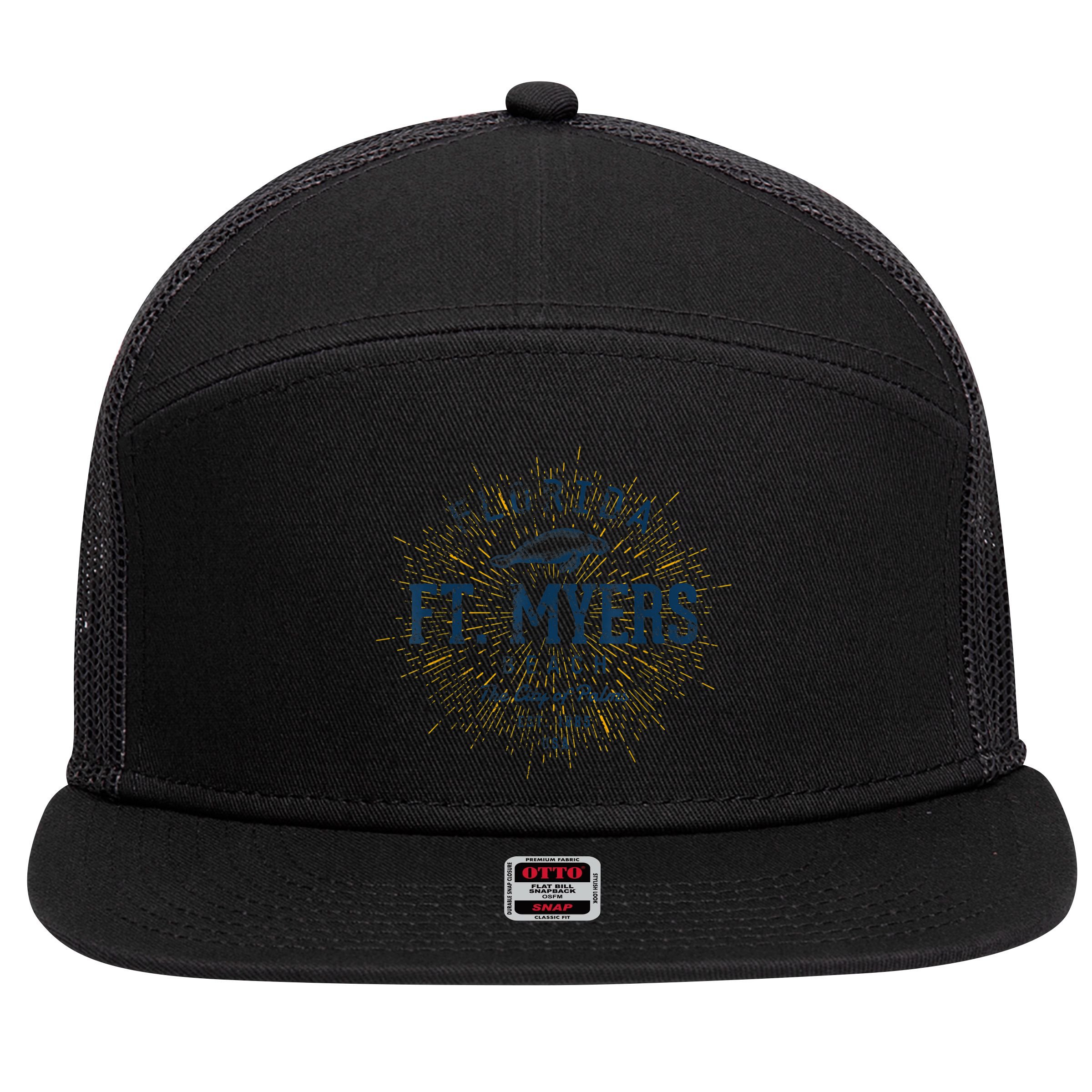 Vintage Retro Fort Myers Beach 7 Panel Mesh Trucker Snapback Hat