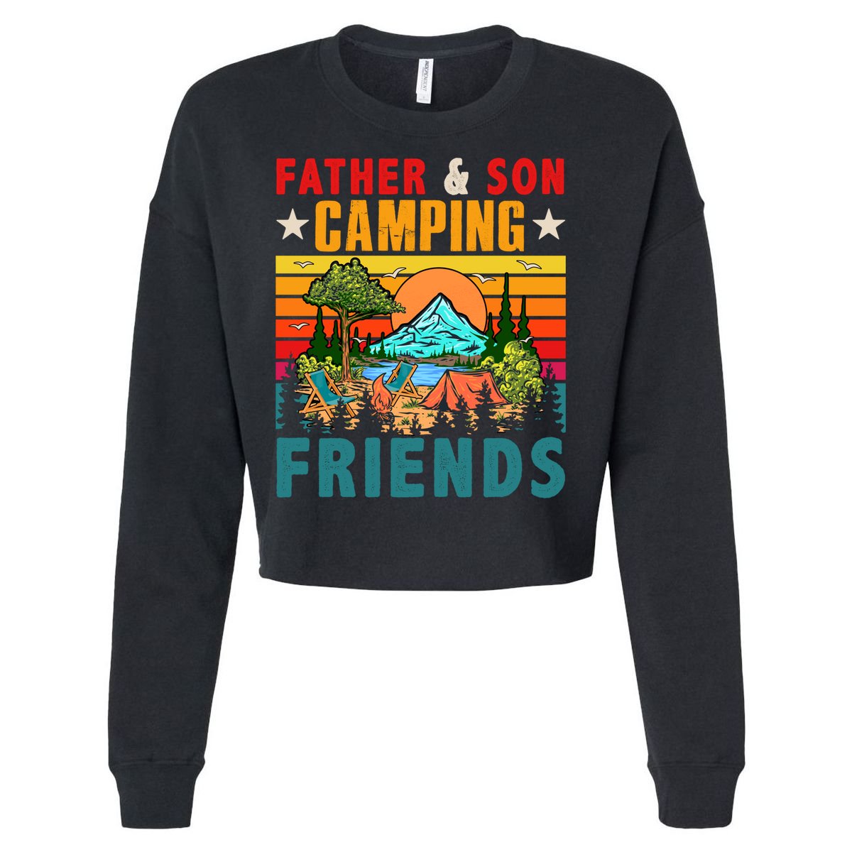 Vintage Retro Father And Son Camping Friends Matching Family Great Gift Cropped Pullover Crew
