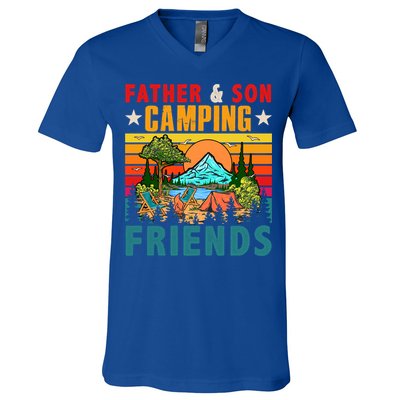 Vintage Retro Father And Son Camping Friends Matching Family Great Gift V-Neck T-Shirt
