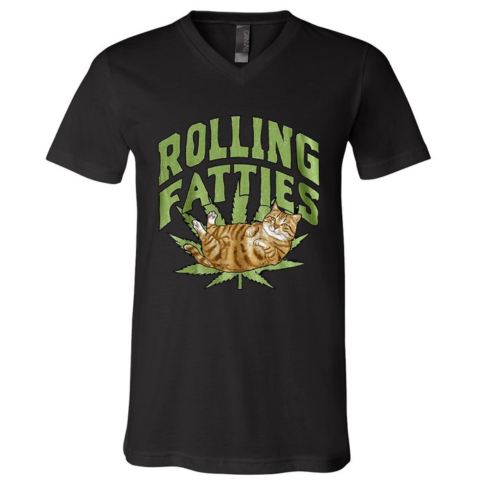 Vintage Rolling Fatties Cat Retro Kitty Kitten Meow V-Neck T-Shirt