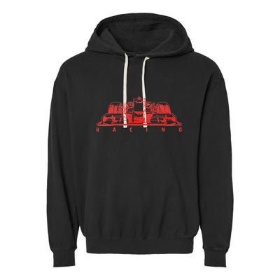 Vintage Red Formula Racing Lovers Silhouette Race Car Fan Garment-Dyed Fleece Hoodie