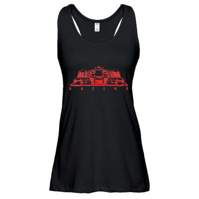 Vintage Red Formula Racing Lovers Silhouette Race Car Fan Ladies Essential Flowy Tank