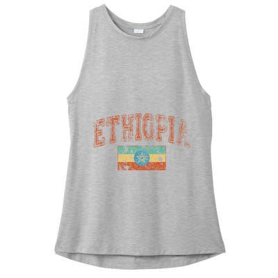 Vintage Retro Faded Ethiopia Flag Ethiopian Pride Ladies PosiCharge Tri-Blend Wicking Tank