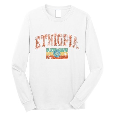 Vintage Retro Faded Ethiopia Flag Ethiopian Pride Long Sleeve Shirt