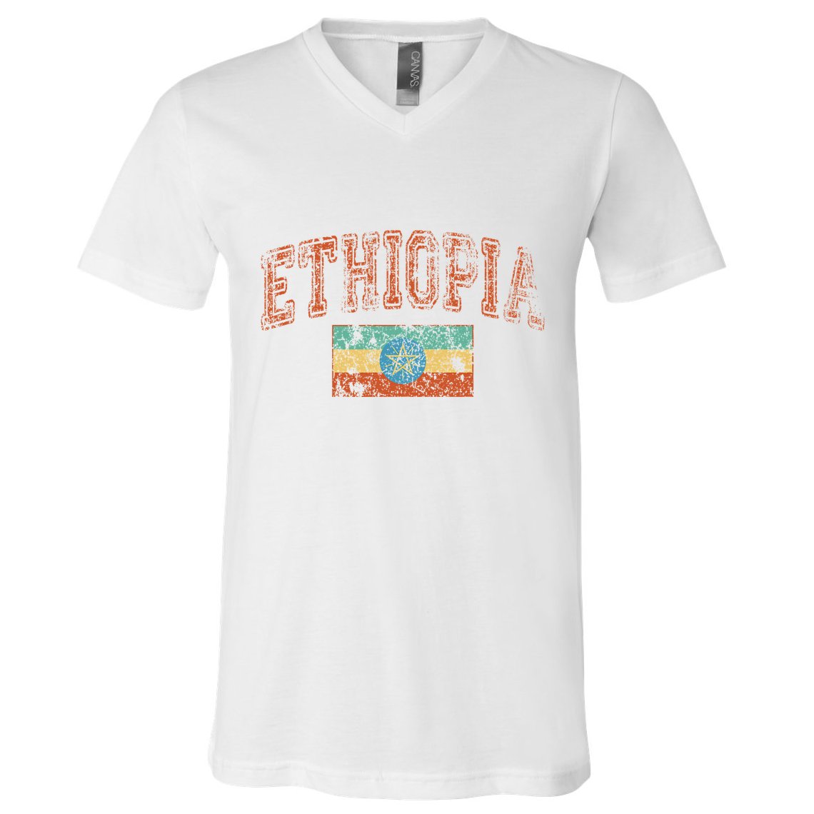 Vintage Retro Faded Ethiopia Flag Ethiopian Pride V-Neck T-Shirt