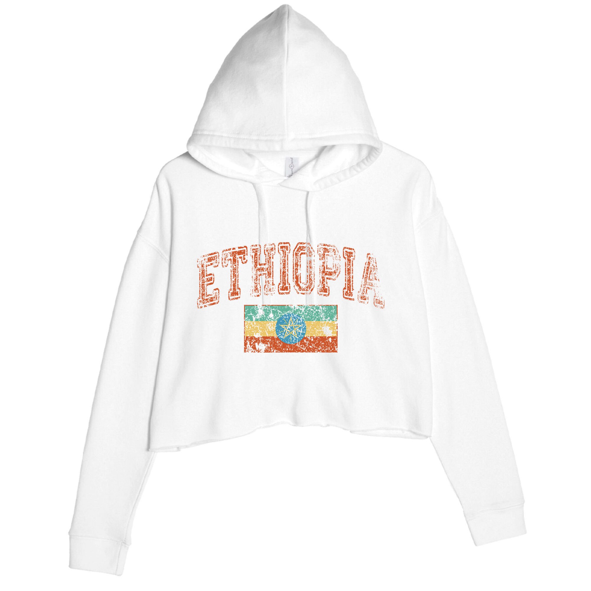 Vintage Retro Faded Ethiopia Flag Ethiopian Pride Crop Fleece Hoodie