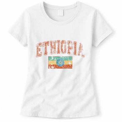 Vintage Retro Faded Ethiopia Flag Ethiopian Pride Womens T-Shirt