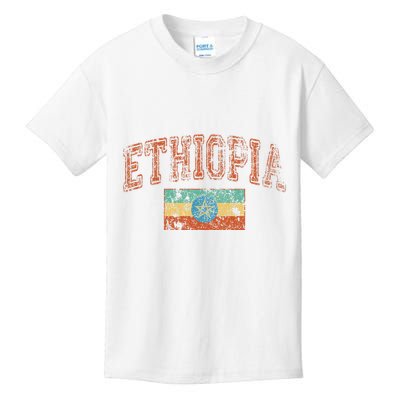 Vintage Retro Faded Ethiopia Flag Ethiopian Pride Kids T-Shirt