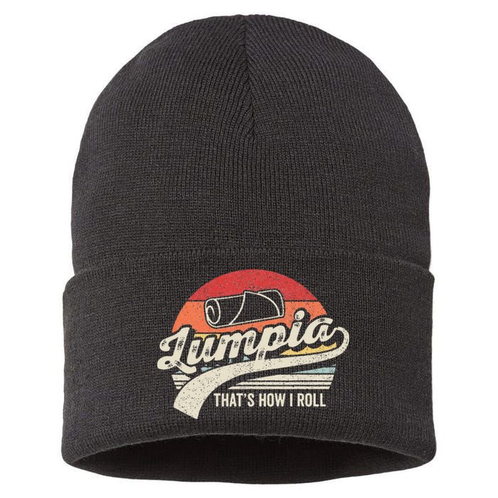 Vintage Retro Filipino Pride Lumpia This Is How I Roll Food Sustainable Knit Beanie