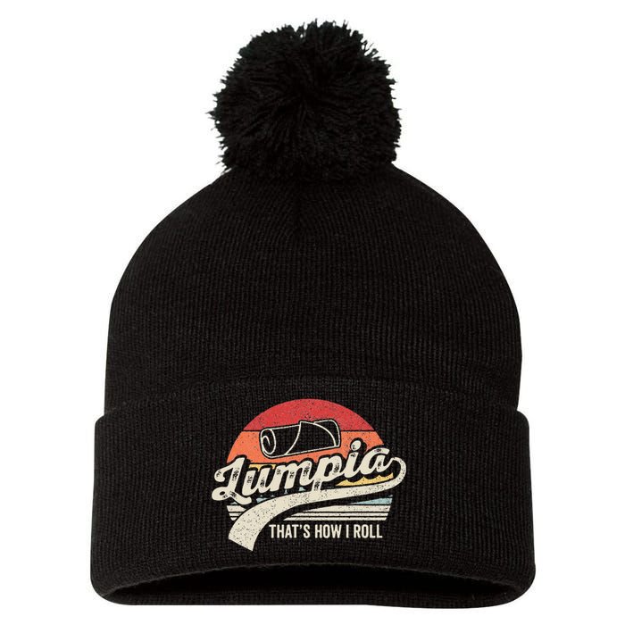 Vintage Retro Filipino Pride Lumpia This Is How I Roll Food Pom Pom 12in Knit Beanie