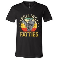 Vintage Rolling Fatties Cat Retro Kitty Kitten Meow Lover V-Neck T-Shirt