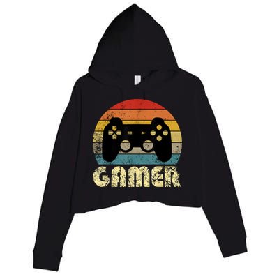 Vintage Retro Gamer Video Game Player Crop Fleece Hoodie