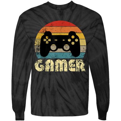 Vintage Retro Gamer Video Game Player Tie-Dye Long Sleeve Shirt