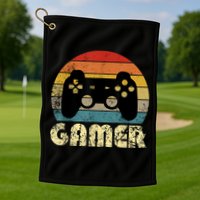 Vintage Retro Gamer Video Game Player Golf Towel
