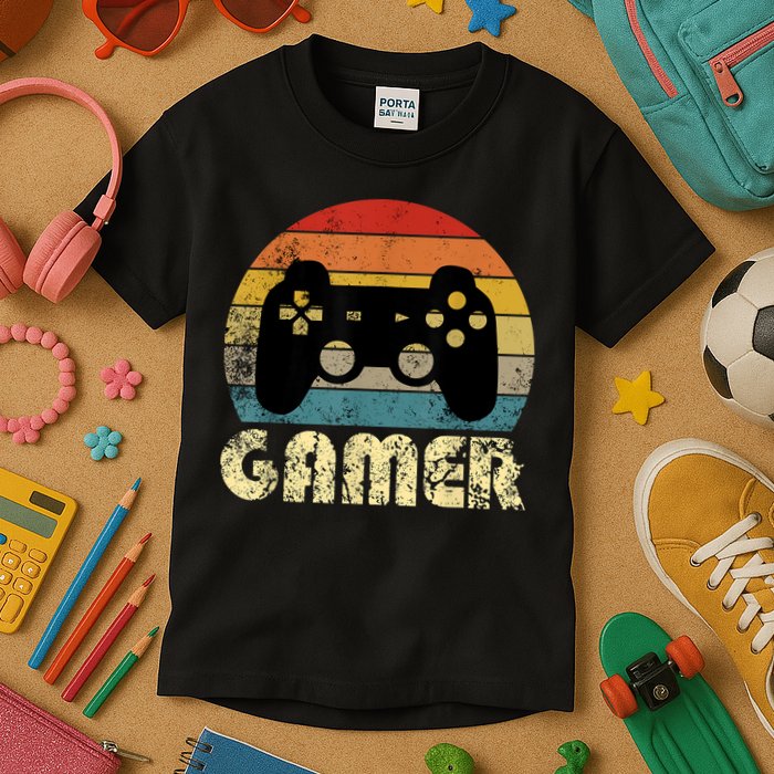 Vintage Retro Gamer Video Game Player Kids T-Shirt