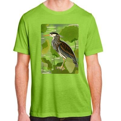 Vintage Retro Green Heron Bird Adult ChromaSoft Performance T-Shirt