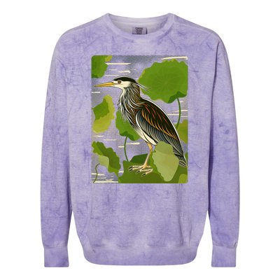 Vintage Retro Green Heron Bird Colorblast Crewneck Sweatshirt