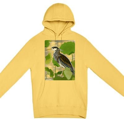 Vintage Retro Green Heron Bird Premium Pullover Hoodie