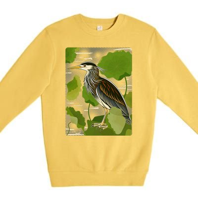 Vintage Retro Green Heron Bird Premium Crewneck Sweatshirt