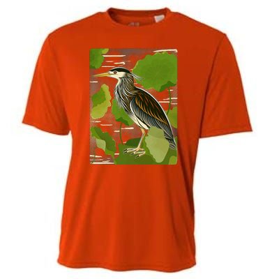 Vintage Retro Green Heron Bird Cooling Performance Crew T-Shirt