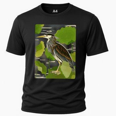 Vintage Retro Green Heron Bird Performance Shirt