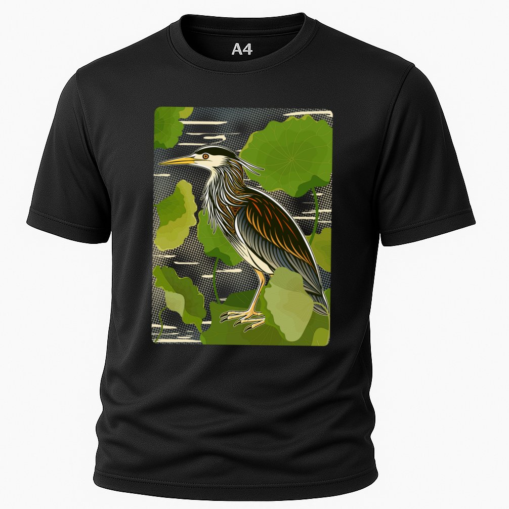Vintage Retro Green Heron Bird Cooling Performance Crew T-Shirt