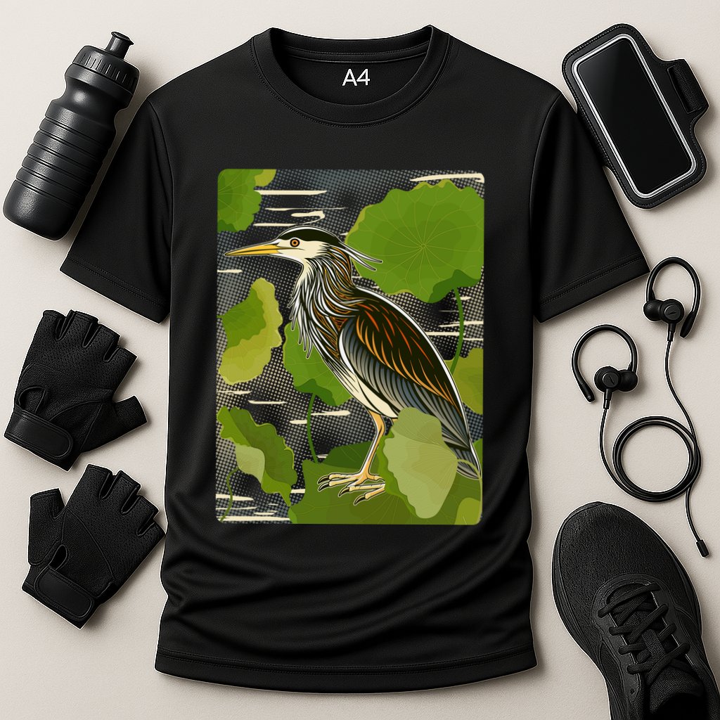 Vintage Retro Green Heron Bird Cooling Performance Crew T-Shirt