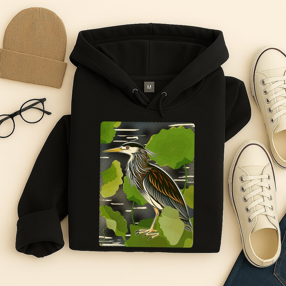 Vintage Retro Green Heron Bird Hoodie