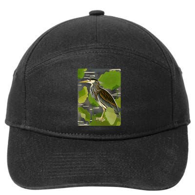 Vintage Retro Green Heron Bird 7-Panel Snapback Hat