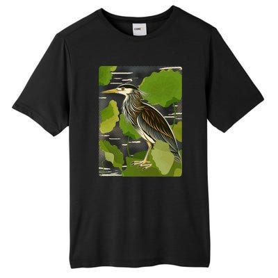 Vintage Retro Green Heron Bird Tall Fusion ChromaSoft Performance T-Shirt