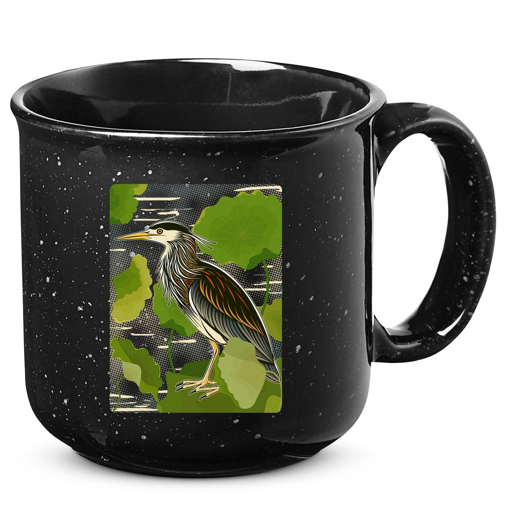 Vintage Retro Green Heron Bird 15oz Campfire Ceramic Mug