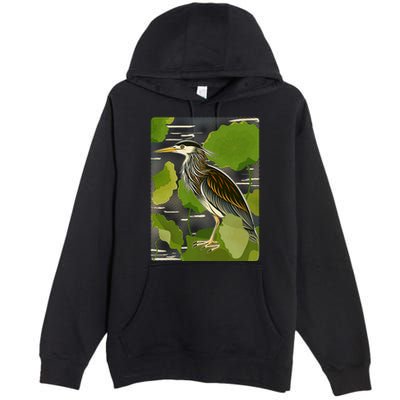 Vintage Retro Green Heron Bird Premium Pullover Hoodie