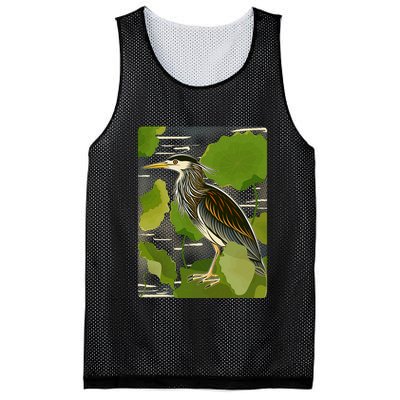 Vintage Retro Green Heron Bird Mesh Reversible Basketball Jersey Tank