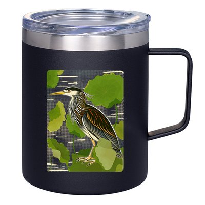 Vintage Retro Green Heron Bird 12oz Stainless Steel Coffee Mug