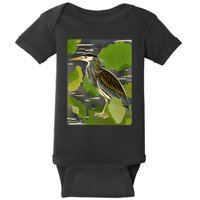 Vintage Retro Green Heron Bird Baby Bodysuit