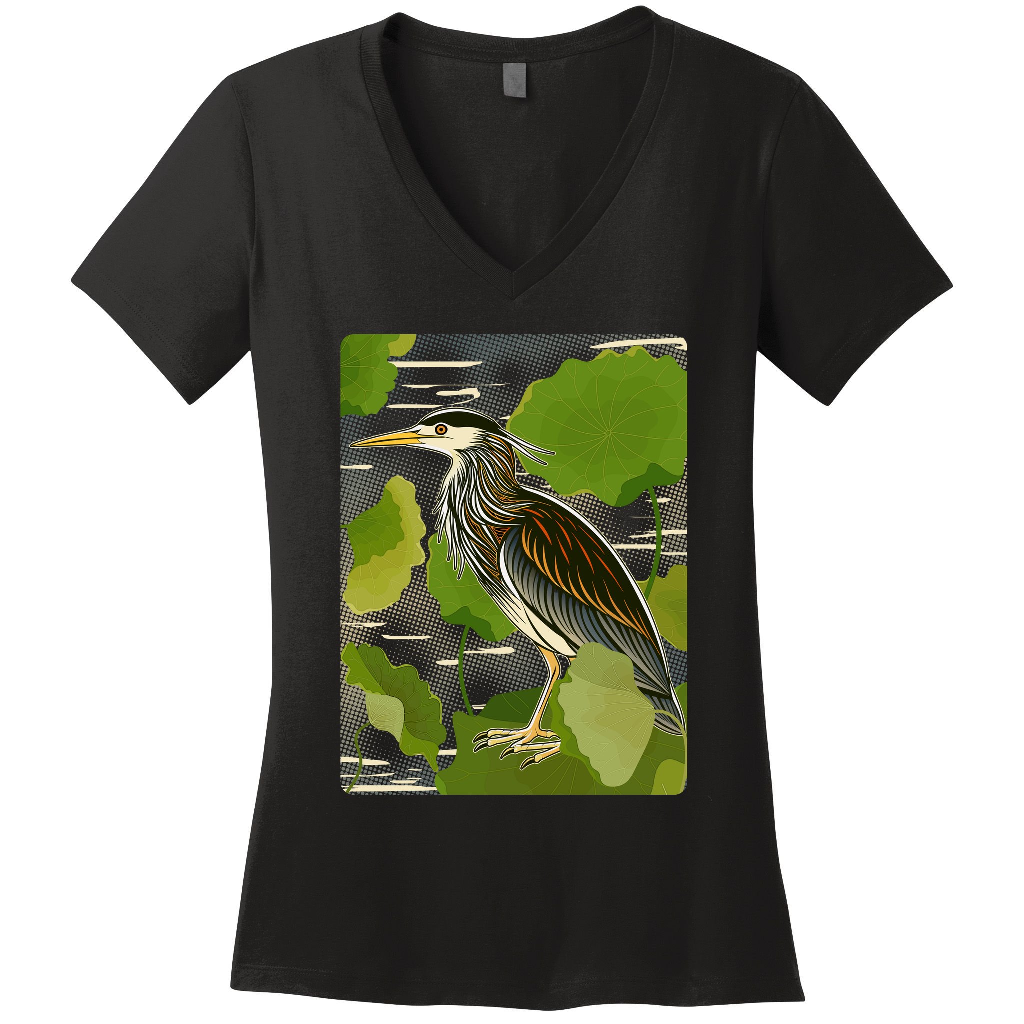 Vintage Retro Green Heron Bird Women's V-Neck T-Shirt